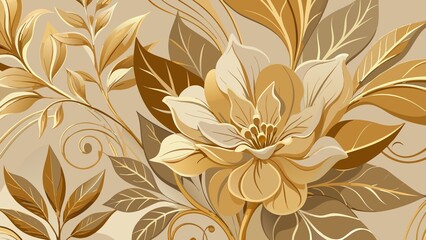 Elegant golden floral pattern with intricate details and swirling vines