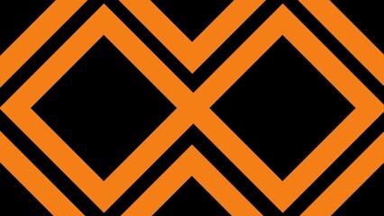 Bold orange diamond outlines intersect symmetrically on a black background, forming a sharp geometric pattern with dynamic angles and a modern, striking visual style