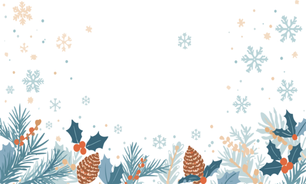Templated frame with a Christmas theme, featuring a flat design style, incorporating festive elements such as snowflakes, holly, or Christmas trees with png Transparent  - Powered by Adobe