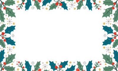 Vector Templated frame with a Christmas theme, featuring a flat design style, incorporating festive elements such as snowflakes, holly, or Christmas trees