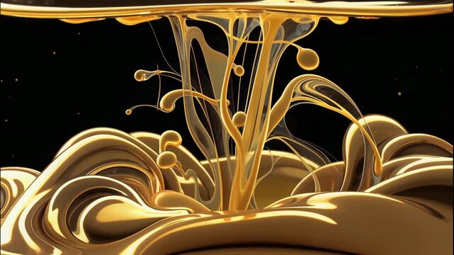 Liquid abstractions of golden color are intricately mixed.