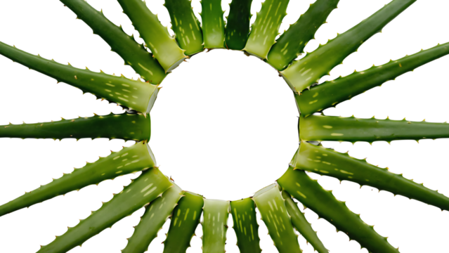 Aloe vera plant leaves arranged in a circle shape, creating a natural and organic frame for text