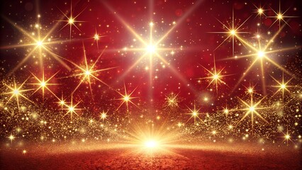Sparkling golden lights and glitter on a red background for celebration