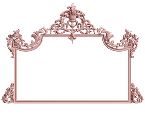 Classic frame with ornament decor in pastel pink color isolated on white background