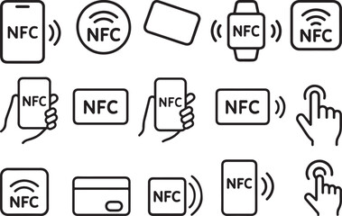 NFC Icon Set – Contactless Payment Symbols Vector.