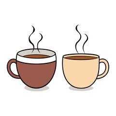 A warm cup of coffee and tea sits side by side, steam swirling gently upward in soft curls, filling the air with cozy aromas and inviting comfort in every soothing sip.
