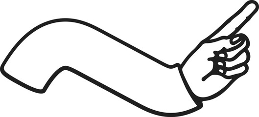 Curved arm with a right-pointing index finger in clean line art—perfect for forward navigation, swipe cues, or emphasizing sequential content in scalable vector format.