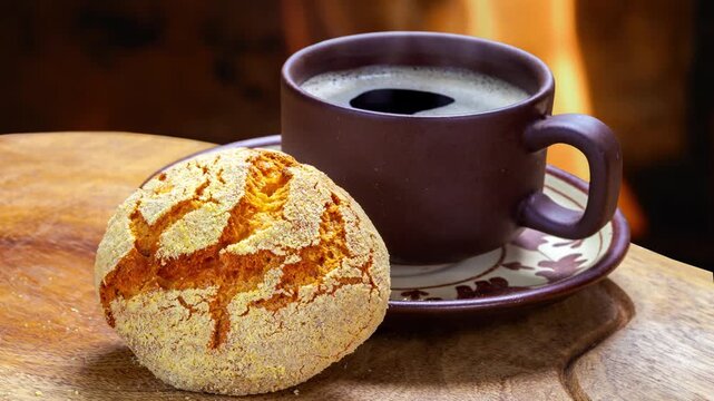 Breakfast with Portuguese cornbread. Broa de milho