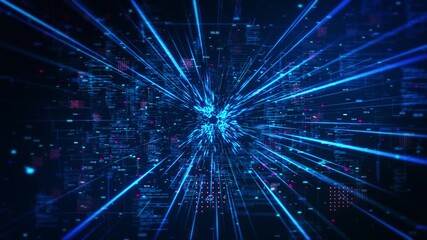 Blue cyberspace digital light beam binary code futuristic gridlines, advanced technology data transfer. Technology abstract background Digital Blue Blink Effect. Pixels Advanced Technology. Cyber - Powered by Adobe