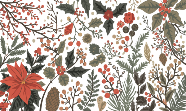  template of a set of winter botanical silhouettes featuring delicate twigs with tiny buds, clusters of juicy red berries, intricately detailed leaves with png Transparent 