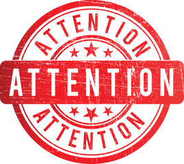 Red grunge attention stamp with bold circular emblem