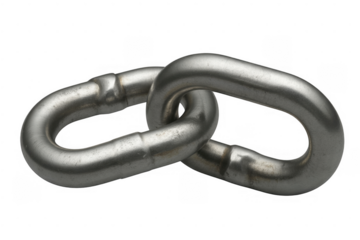 Interlocking metal chain links isolated on a transparent background