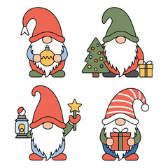 Cute Christmas Gnomes Collection with Holiday Elements