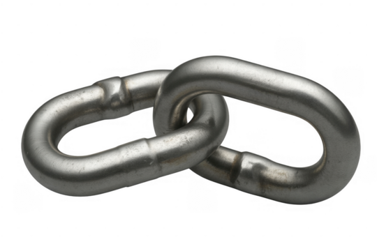 Interlocking metal chain links isolated on a transparent background