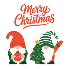 Merry Christmas Gnomes with Tree and Ornament