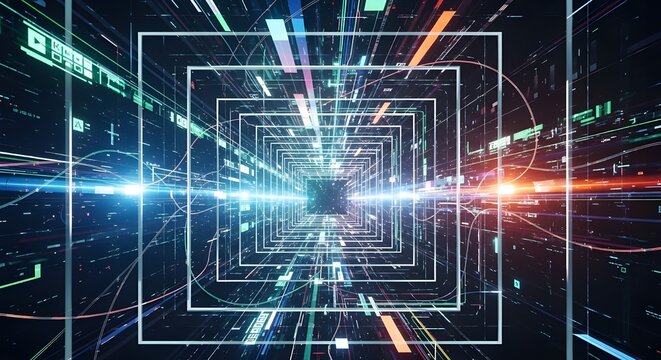 A surreal holographic data tunnel with shimmering iridescent tones for tech sale banners.