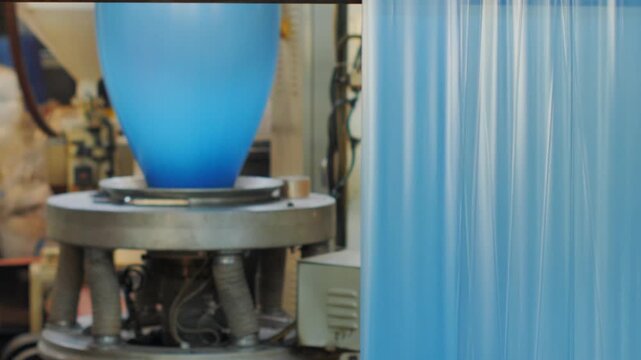 Industrial blown film extrusion machine producing plastic bags