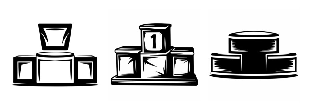 Three distinct podium designs showcasing first second and third place tiers for awards competitions