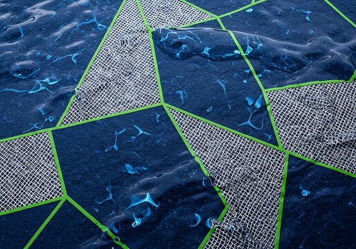 Intriguing abstract geometric pattern with water droplets and net textures - Powered by Adobe