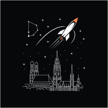 Rocket and the city illustration