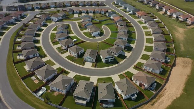 Drone Dolly Out Reveals Suburban Residential Masterplan Layout