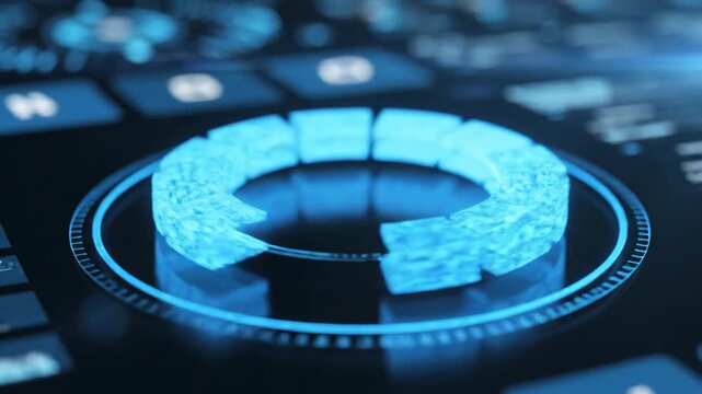 Abstract digital interface with glowing blue elements and futuristic design