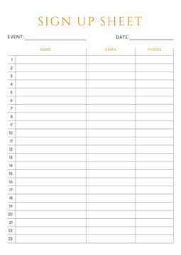 Sign Up Sheet Template Printable