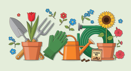 Spring Floral Illustration with Tulips – Nature Gardening Design, Leaf and Blossom Elements, Beautiful Vase Arrangement, Botanical Growth, Fresh Flora Art, Elegant Spring Season Decorative Concept