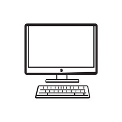 Vector illustration of a computer monitor icon with a simple line sketch style and a minimalist look.