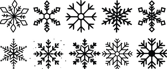 Doodle snowflake. Vector illustration of a snowflake in black and white color.Snowflake Silhouette vector black color and solid white background.Snowflake Silhouette vector black color 