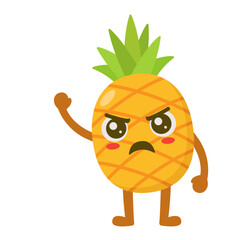 Angry Pineapple Cartoon Character with Raised Hand Flat Illustration