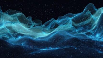 Digital Terrain with Blue Glowing Particles