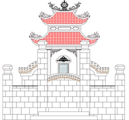 Vector sketch illustration silhouette design image of tomb building with Vietnamese characteristics with classic vintage ethnic traditional details