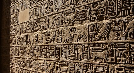 Obraz premium Magnificent Egyptian Hieroglyphs Carved on an Ancient Temple Wall