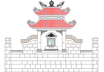 Vector sketch illustration silhouette design image of tomb building with Vietnamese characteristics with classic vintage ethnic traditional details
