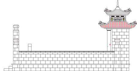 Vector sketch illustration silhouette design image of tomb building with Vietnamese characteristics with classic vintage ethnic traditional details 