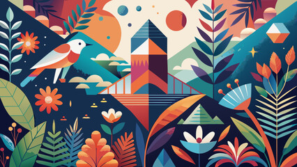 seamless pattern with birds and flowers