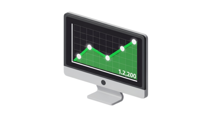 3d icon of isometric monitor displaying a green line graph, showcasing data trends and analysis