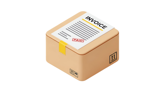 3d icon of isometric illustration of a package with an invoice, symbolizing delivery and billing