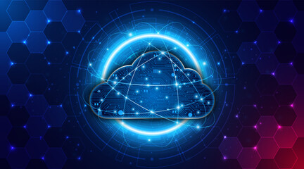 Cloud computing technology circuit board. Big data center storage concept. Modern cloud storage technology innovation concept background.	