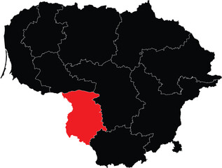 Vector Map of Marijampole Division on Map of Lithuania