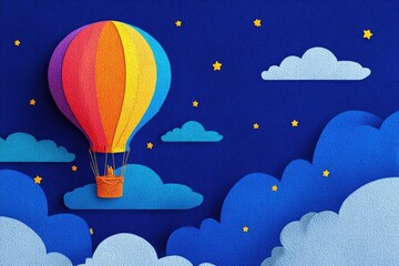 Colorful hot air balloon in a night sky