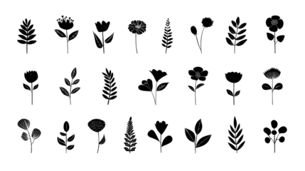 A collection of intricate line-drawn floral designs featuring various types of flowers and leaves arranged in a grid pattern.