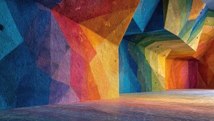Colorful interior rock climbing gym