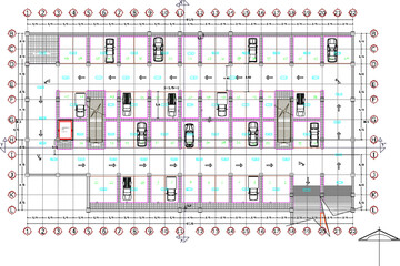 vector sketch illustration silhouette architectural design site plan basement car park building mall shopping center vintage retro modern