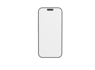 Clean, isolated shot of a modern smartphone with a blank white screen, perfect for showcasing apps or designs.