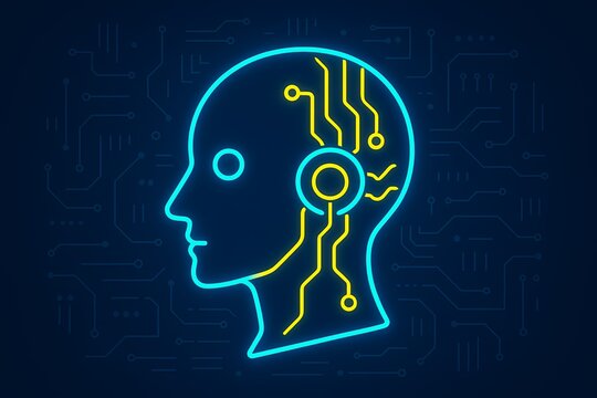 Explore cutting edge technology with a glowing human head digital circuit concept - Powered by Adobe
