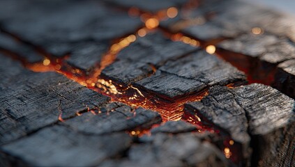 Close-up of charred wood with glowing embers