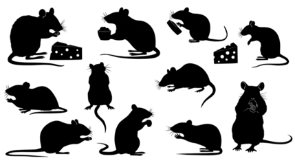 The image features various poses of cartoon mice interacting with cheese and other food items.