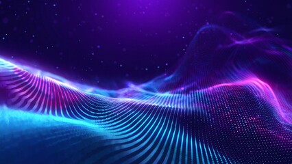 Abstract Glowing Neon Cyber Technology Waves with Blue and Purple Gradient Digital Flow